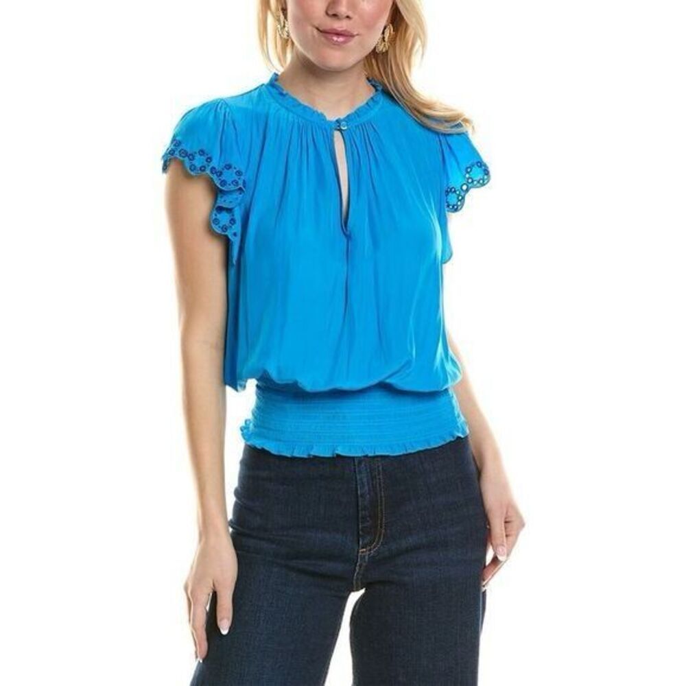 Ramy Brook Chandra Eyelet-Embroidered Shirred Top XS